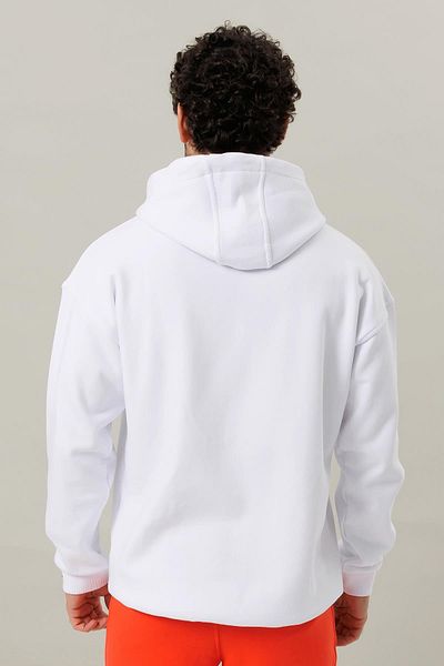 Escetic Λευκό Unisex 3 Thread Fleece Χειμερινό Oversize Φούτερ A3057