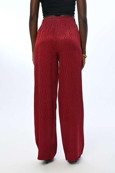 Orfeo Negro KADIN BELİ LASTİKLİ BOL PAÇA BORDO RENK DESENLİ PANTOLON