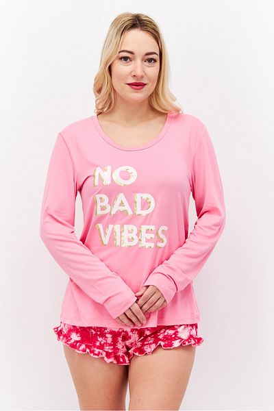 French Affair Women 2 Piece Graphic Print Pajama Set, Pink