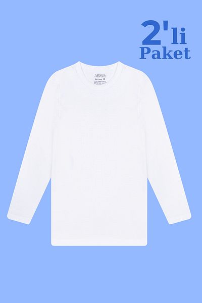 Arma Yıldız 2-Piece Boy's Long Sleeve Undershirt T-Shirt White Badi 100% Cotton