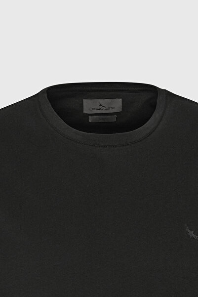 ALTINYILDIZ CLASSICS Tricou negru pentru bărbați, slim fit, slim fit, din bumbac, cu gât