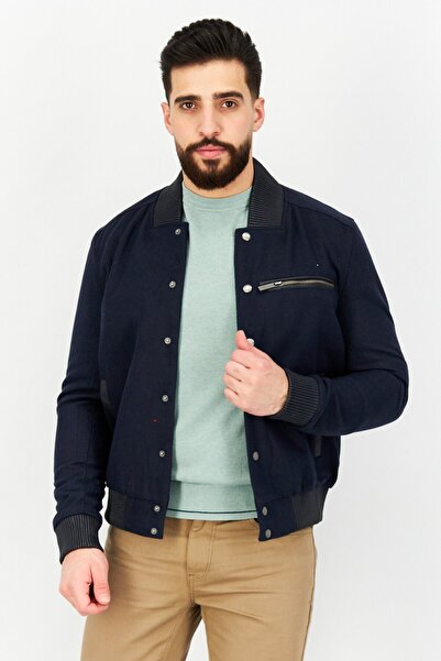 KA-1 Men Plain Jacket Shirt, Navy Blue