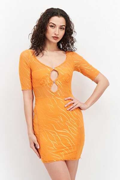 Ei8th Hour Women U Neck Short Sleeve Mini Dress, Orange