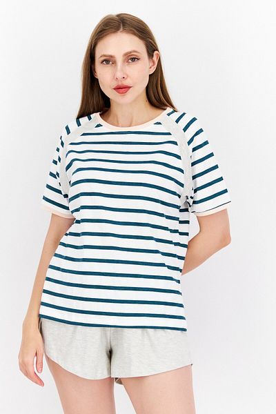 Nautica Women 2 Piece Short Sleeve T-shirt And Shorts Sleepwear, White Combo