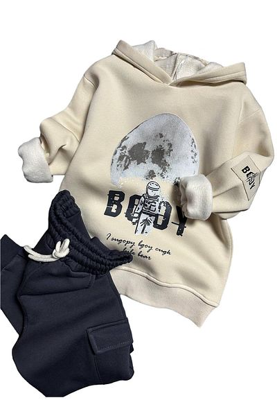 Riccotarz Σετ αγοριού με κουκούλα Space and Astronaut Printed Raster Μαύρη αθλητική φόρμα