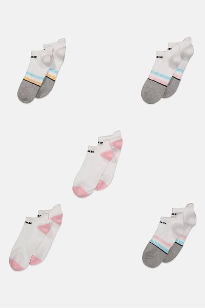 RBX Women 5 Pairs Brand Logo Low Socks, White