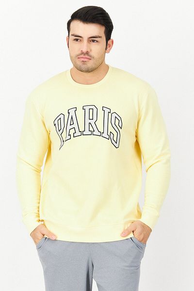 Cactus Man by Ricky Singh Men Crew Neck Long Sleeve Graphic Sweatshirt, Light Yellow