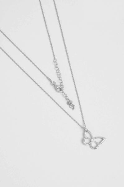 So CHIC... Kelebek Rüyası 18 Ayar Beyaz Altın Kaplama 45 Cm Gümüş Kolye
