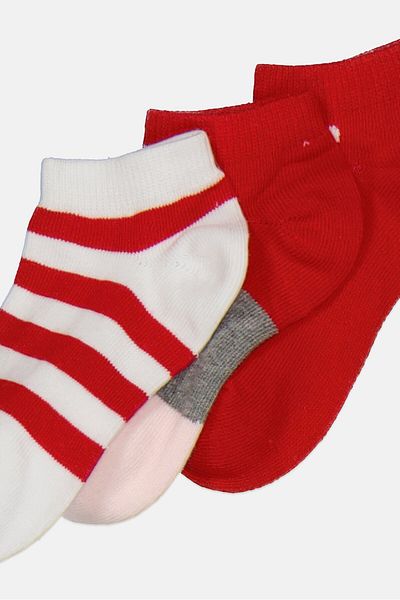 Nautica Toddlers Girl 3 Pair Stripe Socks, Red Combo