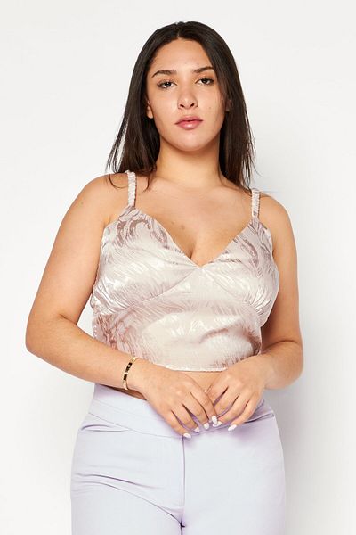 Sage The Label Women V-neck Sleeveless Textured Top, Beige