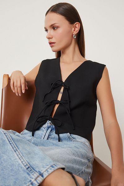 Lovelyİstanbul Bow Tie Woven Vest Black Lgp0008