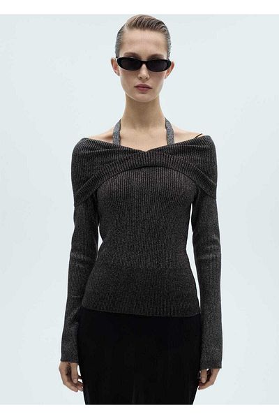 MANGO Woman Glitter Sweater with Open Shoulder