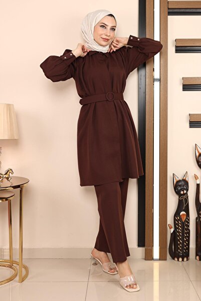 Modamihram Pearl Detailed Suit Brown 19130