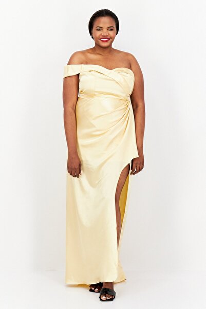 Yaura Women One Shoulder Plain Maxi Dress, Gold