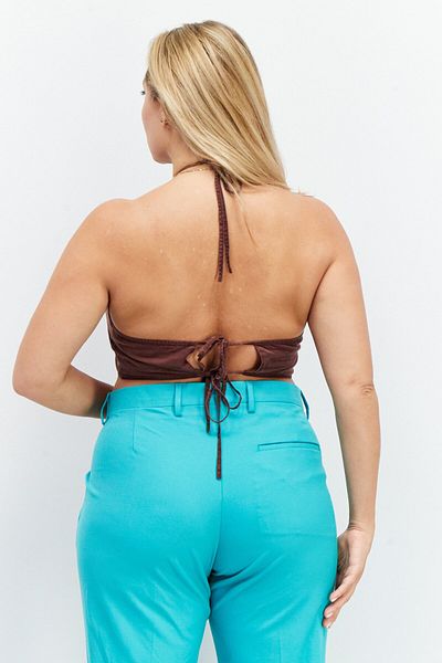 Asos Design Women Halter Neck Sleeveless Crop Top, Maroon