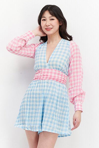 Asos Design جمبسوت نسائي بأكمام طويلة نقشة مربعات مربعات، متعدد الألوان