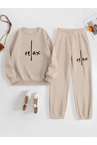 Revasser Unisex Γυναικεία/Ανδρικά RELAX Προσαρμοσμένα εμπριμέ βαμβακερά μπλουζάκια Jogger φούτερ στο κάτω μέρος