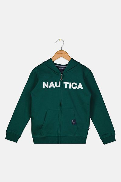Nautica سويت شيرت بسحاب كامل وشعار العلامة التجارية للأولاد، رمادي