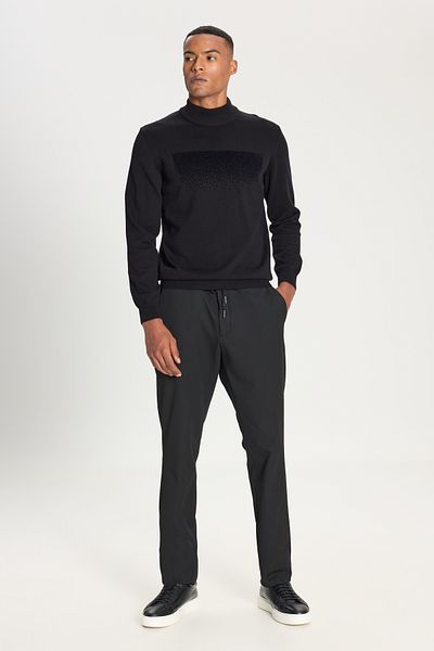 ALTINYILDIZ CLASSICS Men's Black 100% Cotton Standard Fit Regular Cut Half Turtleneck Printed Knitwear Sweater