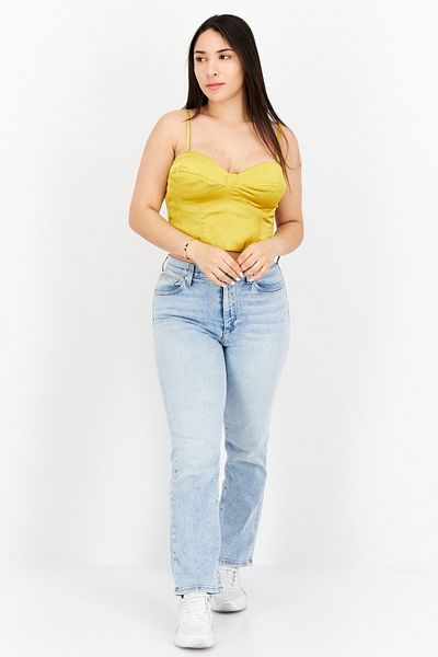 Asos Design Women Sweatheart Neckline Sleeveless Plain Tops, Yellow