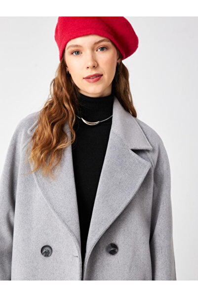 Zühre Women's Double Breasted Collar Pocket Detailed Stamp Gray Coat 13300