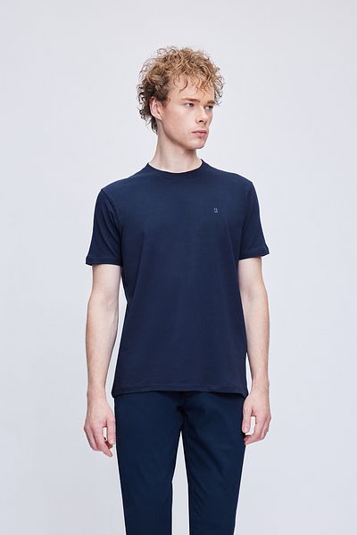 Hatemoğlu Βαμβακερό μπλουζάκι Navy Blue Regular Fit Crew Neck