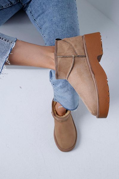 Beyond Women's Mink High Heeled Ultra Mini Suede Boots with Fur Inside 5 cm Byndum04