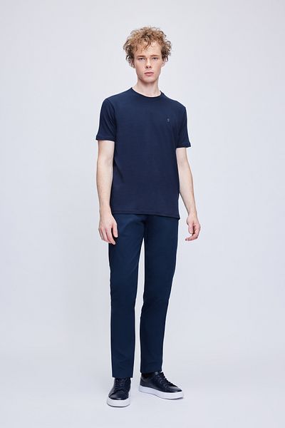 Hatemoğlu Βαμβακερό μπλουζάκι Navy Blue Regular Fit Crew Neck