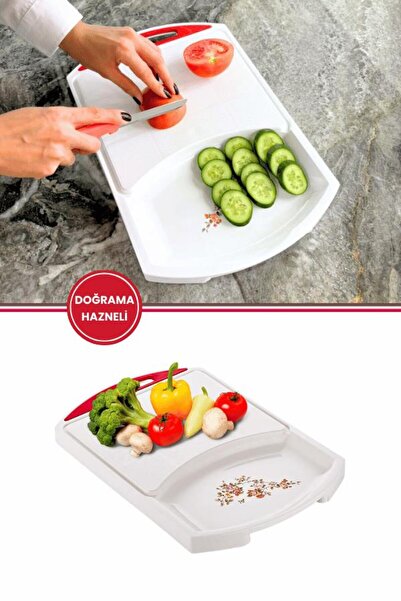 Flora Çiçek Desenli ve Hazneli Kesim Tahtası Çok Amaçlı Kesim Panosu 41x27 cm