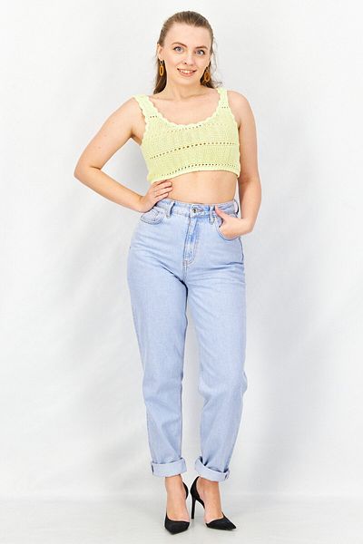 Asos Design Women Round Neck Sleeveless Textured Knitted Crop Top, Yellow
