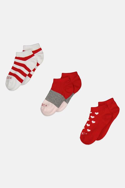Nautica Toddlers Girl 3 Pair Stripe Socks, Red Combo