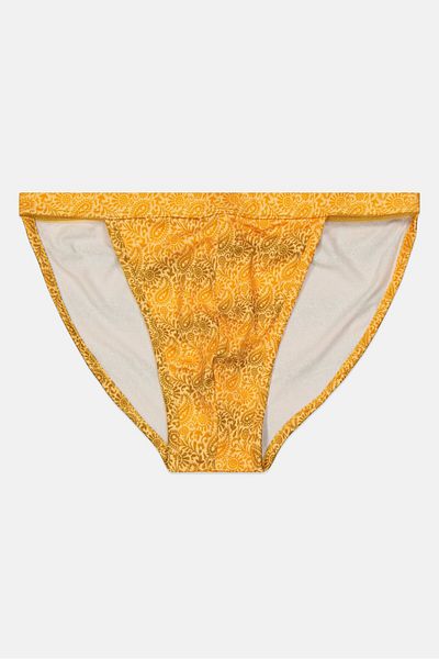 Asos Design Women Allover Print Bikini Bottom, Yellow Combo