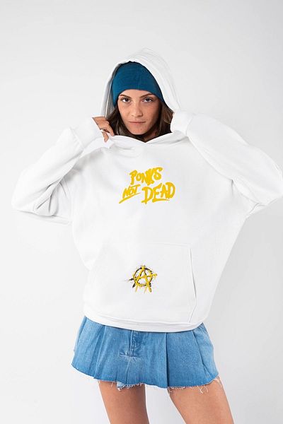 Bak Moda Punks Not Dead με στάμπα Unisex Λευκό Oversize Hoodie