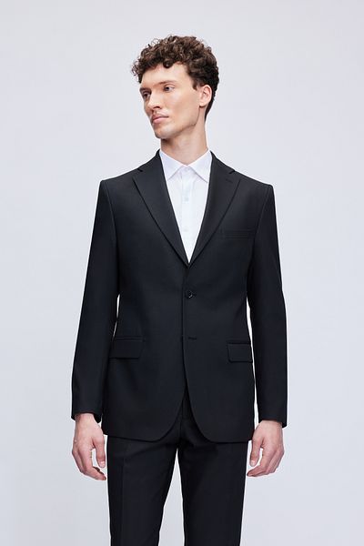 Hatemoğlu Black Comfort Fit Print Mono Neck Classic Suit