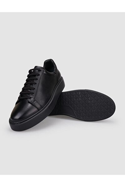 Cabani %100 Hakiki Deri Siyah Bağcıklı Erkek Spor Ayakkabı