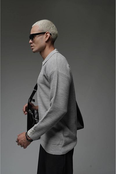 Butik Trend Biz Half-Neck Zip-Up Oversize Fit Jacquard Knitwear Sweater