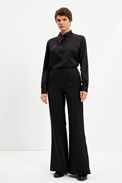 STELLA PULVIS Black Zipper Detailed Spanish Leg Trousers
