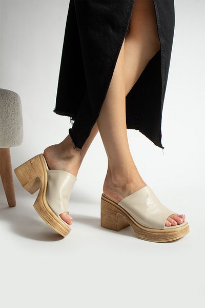 Moda Devrin Papuci de damă cu toc cu platformă crem Papuci cu toc