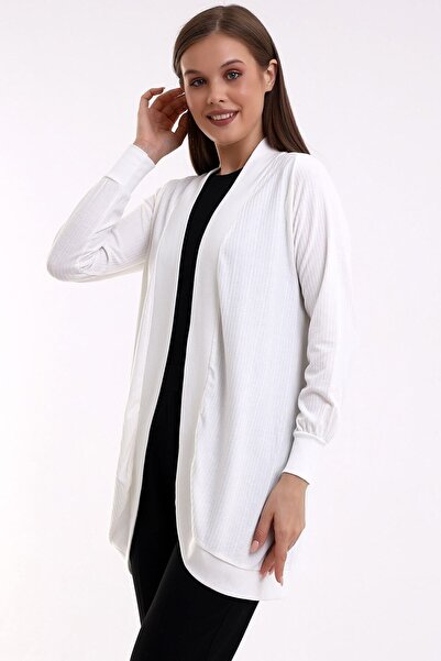 Şiir Moshi Women - Ecru Combed Italian Raglan Oval Long Sleeve Skirt and Cardigan