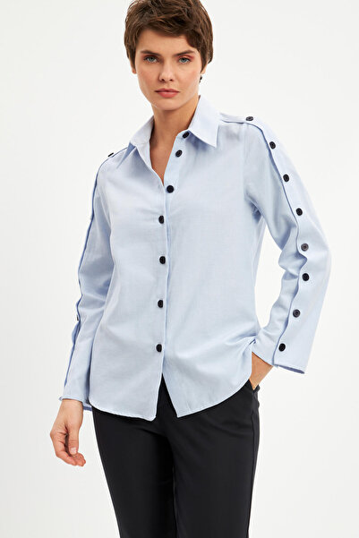 STELLA PULVIS Mavi Basic Düğme Detaylı Gömlek