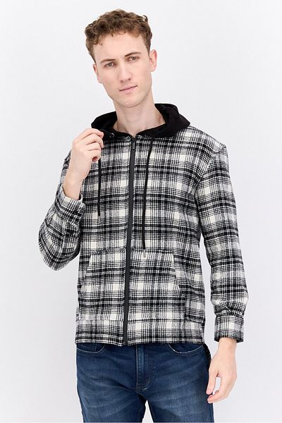 Sixth June Men Checkered Long Sleeve Hooded, Black