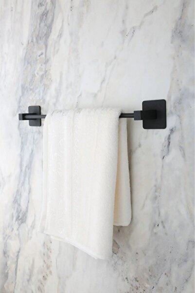 MG HOME Μαύρη μακριά ίσια θήκη για πετσέτες - με κρεμαστή ράβδο, χωρίς τρυπάν...