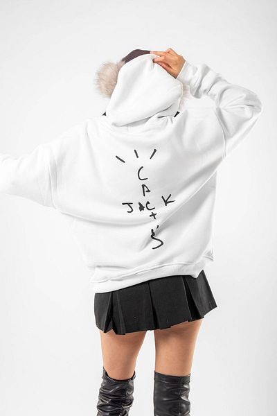 Bak Moda Cactus Jack Back Printed Oversize Unisex White Hoodie