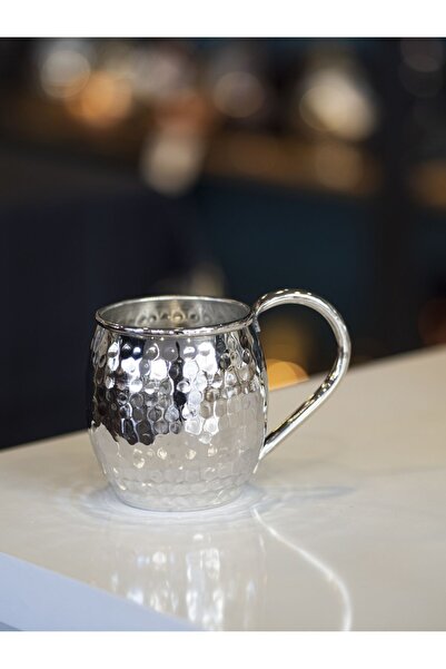 Bakır Concept Copper Kupa Cup, Chubby Hammered Model, Silver Color (Set of 2)