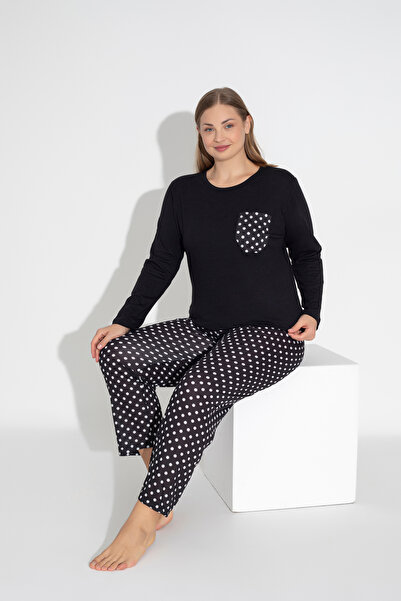 ModaLeaf Black Color Long Sleeve Polka Dot Print Pajamas Set 114