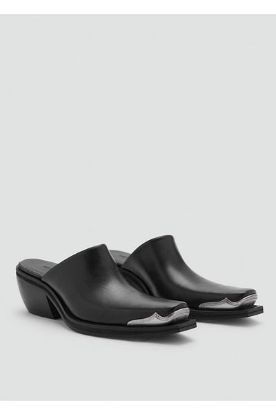 MANGO Woman Leather Shoes with Metallic Toe