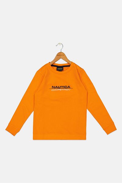 Nautica Kids Boy Embroidered Logo Long Sleeve Sweatshirt, Orange