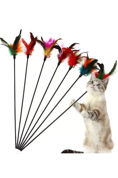 rianka Rattle Feather Cat Play Stick Helping to Throw Energy Cat Play Fishing Rod 50 cm