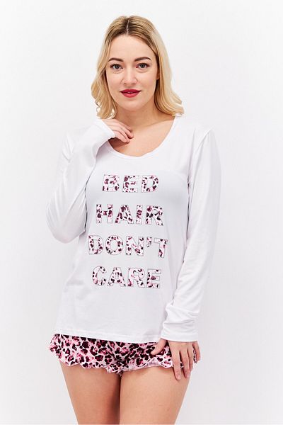 French Affair Women 2 Pieces Animal Print Pyjama Set, White