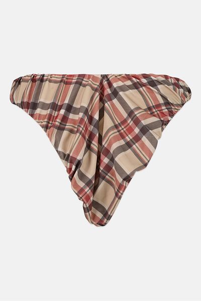Asos Design Women Plaid Ruched Bikini Bottom, Tan Combo